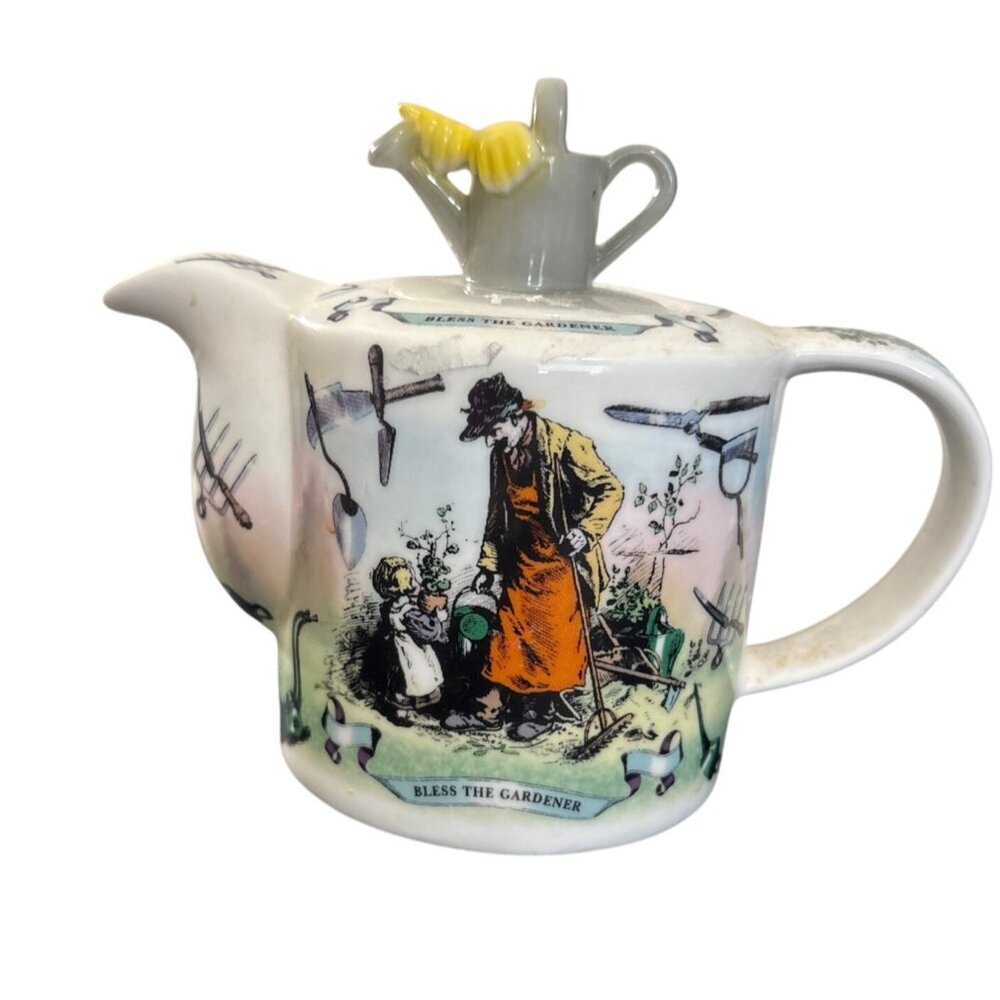 Vintage “Bless the Gardener” 2008 Paul Cardew Decorative Mini Ceramic Teapot wit